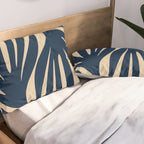 Abstract Minimalist Maldives Leaves Pattern in Mid Century Modern Navy Blue and Beige Pillow Sham Gallery Image 2