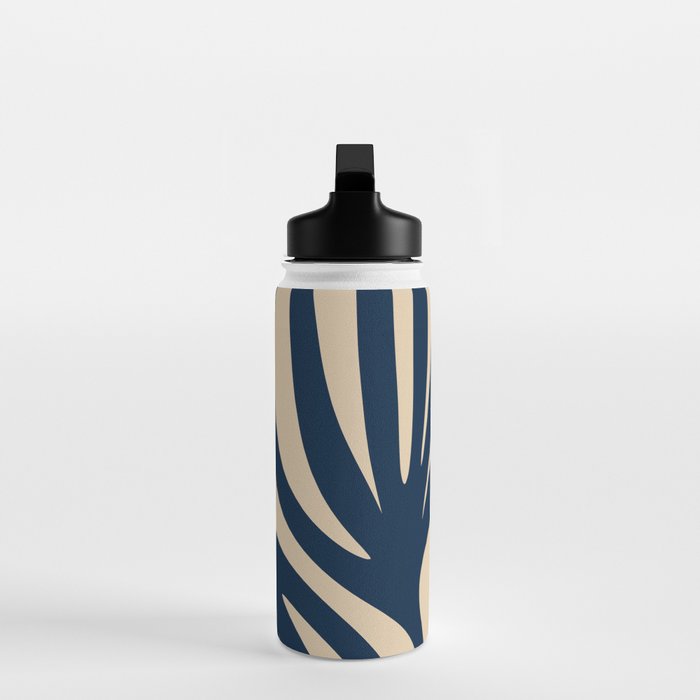 Abstract Minimalist Maldives Leaves Pattern in Mid Century Modern Navy Blue and Beige Water Bottle Gallery Image 3