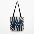 Abstract Minimalist Maldives Leaves Pattern in Mid Century Modern Navy Blue and Beige Tote Bag Gallery Image 2