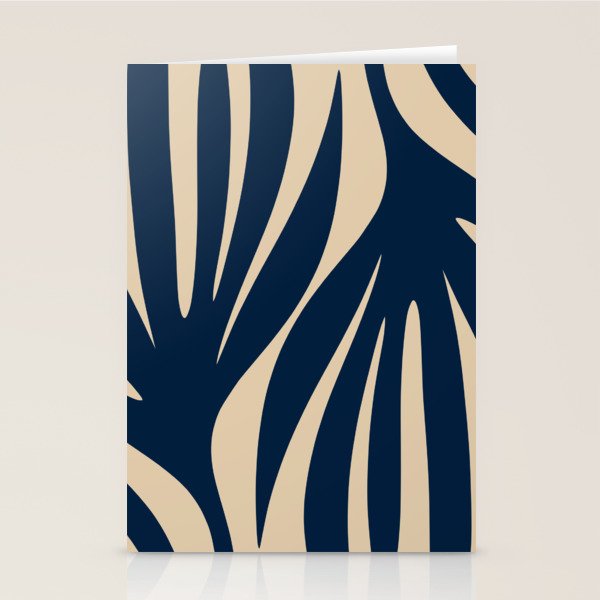 Abstract Minimalist Maldives Leaves Pattern in Mid Century Modern Navy Blue and Beige Stationery Card Gallery Image 1