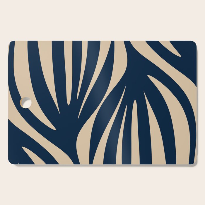 Abstract Minimalist Maldives Leaves Pattern in Mid Century Modern Navy Blue and Beige Cutting Board Gallery Image 1