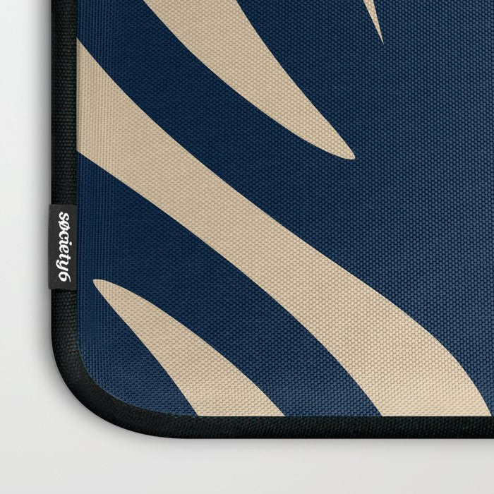 Abstract Minimalist Maldives Leaves Pattern in Mid Century Modern Navy Blue and Beige Laptop Sleeve Gallery Image 3