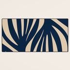 Abstract Minimalist Maldives Leaves Pattern in Mid Century Modern Navy Blue and Beige Desk Mat Gallery Image 3