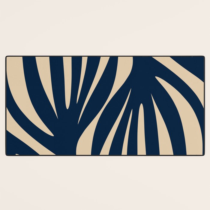 Abstract Minimalist Maldives Leaves Pattern in Mid Century Modern Navy Blue and Beige Desk Mat Gallery Image 3