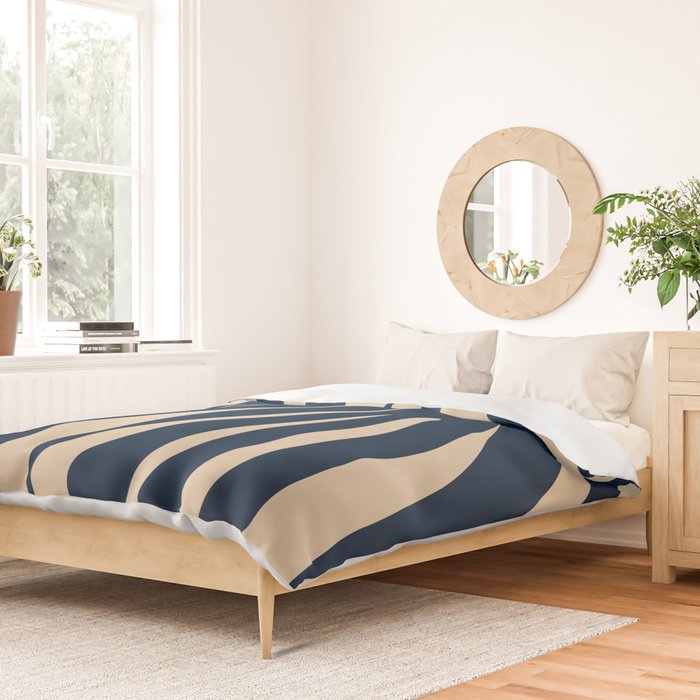 Abstract Minimalist Maldives Leaves Pattern in Mid Century Modern Navy Blue and Beige Duvet Cover Gallery Image 2