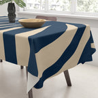 Abstract Minimalist Maldives Leaves Pattern in Mid Century Modern Navy Blue and Beige Tablecloth Gallery Image 3