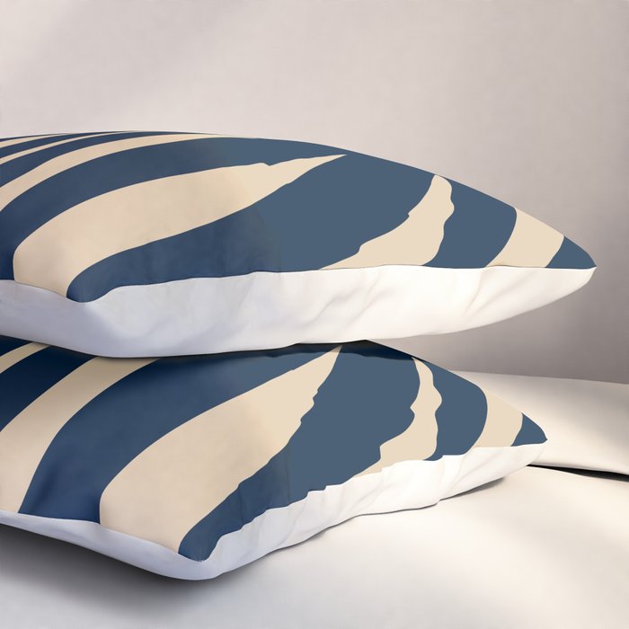 Abstract Minimalist Maldives Leaves Pattern in Mid Century Modern Navy Blue and Beige Pillow Sham Gallery Image 3