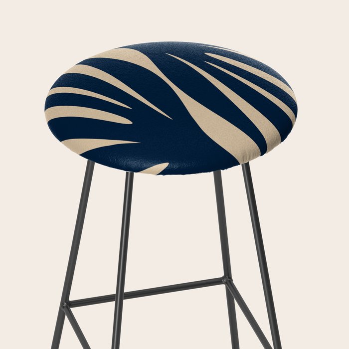 Abstract Minimalist Maldives Leaves Pattern in Mid Century Modern Navy Blue and Beige Stool Gallery Image 2