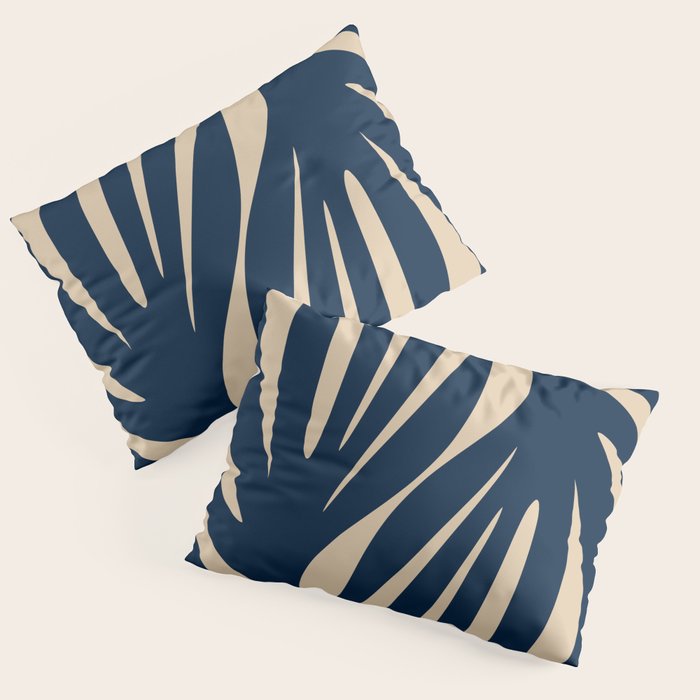 Abstract Minimalist Maldives Leaves Pattern in Mid Century Modern Navy Blue and Beige Pillow Sham Gallery Image 1