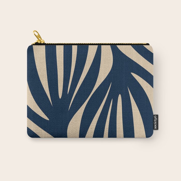 Abstract Minimalist Maldives Leaves Pattern in Mid Century Modern Navy Blue and Beige Carry All Pouch Gallery Image 1