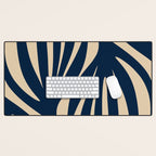 Abstract Minimalist Maldives Leaves Pattern in Mid Century Modern Navy Blue and Beige Desk Mat Gallery Image 1