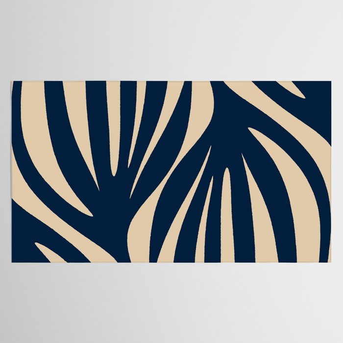 Abstract Minimalist Maldives Leaves Pattern in Mid Century Modern Navy Blue and Beige Tablecloth Gallery Image 2
