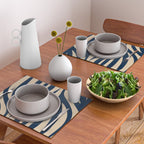 Abstract Minimalist Maldives Leaves Pattern in Mid Century Modern Navy Blue and Beige Placemat Gallery Image 2