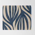 Abstract Minimalist Maldives Leaves Pattern in Mid Century Modern Navy Blue and Beige Throw Blanket Gallery Image 2