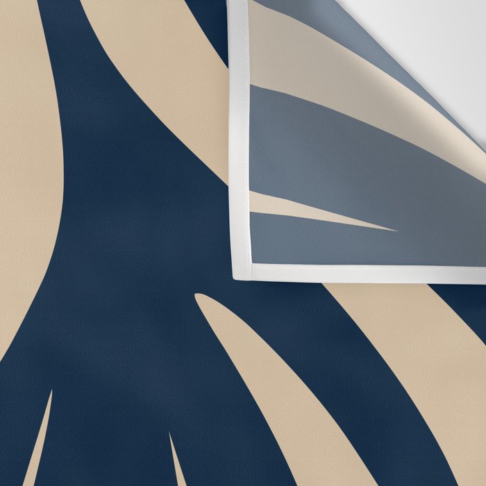 Abstract Minimalist Maldives Leaves Pattern in Mid Century Modern Navy Blue and Beige Wall Tapestry Gallery Image 3