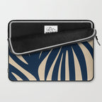 Abstract Minimalist Maldives Leaves Pattern in Mid Century Modern Navy Blue and Beige Laptop Sleeve Gallery Image 2