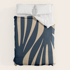 Abstract Minimalist Maldives Leaves Pattern in Mid Century Modern Navy Blue and Beige Duvet Cover Gallery Image 6