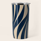 Abstract Minimalist Maldives Leaves Pattern in Mid Century Modern Navy Blue and Beige Travel Mug Gallery Image 1
