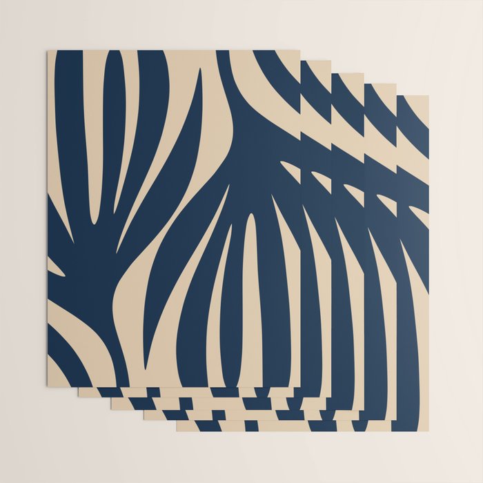 Abstract Minimalist Maldives Leaves Pattern in Mid Century Modern Navy Blue and Beige Wrapping Paper Gallery Image 3
