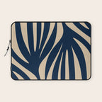 Abstract Minimalist Maldives Leaves Pattern in Mid Century Modern Navy Blue and Beige Laptop Sleeve Gallery Image 1