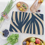 Abstract Minimalist Maldives Leaves Pattern in Mid Century Modern Navy Blue and Beige Cutting Board Gallery Image 2
