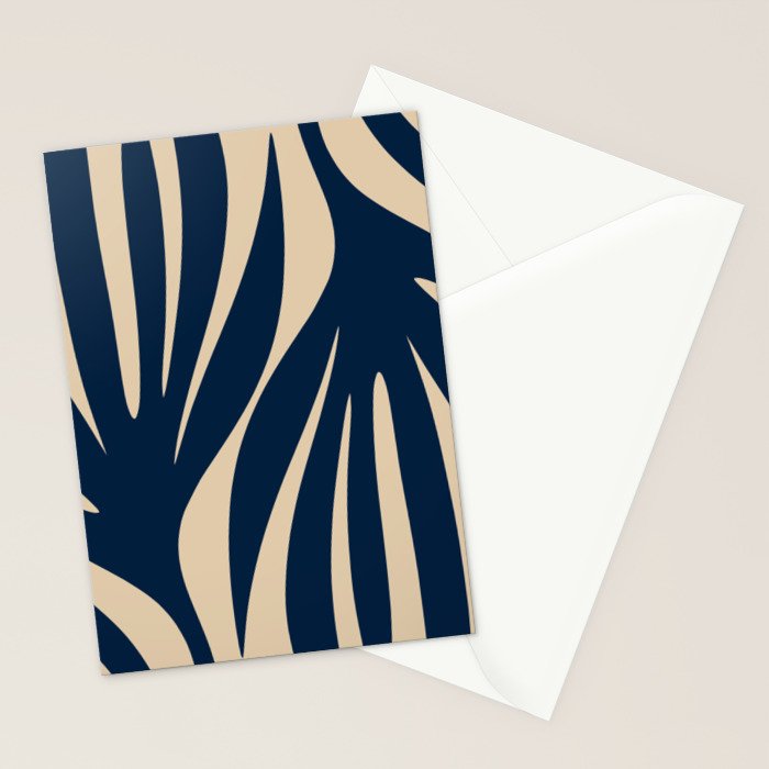 Abstract Minimalist Maldives Leaves Pattern in Mid Century Modern Navy Blue and Beige Stationery Card Gallery Image 2