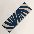 Abstract Minimalist Maldives Leaves Pattern in Mid Century Modern Navy Blue and Beige Yoga Mat Gallery Image 1