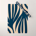 Abstract Minimalist Maldives Leaves Pattern in Mid Century Modern Navy Blue and Beige Wrapping Paper Gallery Image 1