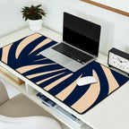 Abstract Minimalist Maldives Leaves Pattern in Mid Century Modern Navy Blue and Beige Desk Mat Gallery Image 2
