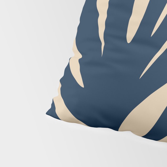 Abstract Minimalist Maldives Leaves Pattern in Mid Century Modern Navy Blue and Beige Pillow Sham Gallery Image 4