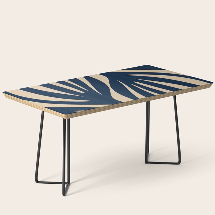 Abstract Minimalist Maldives Leaves Pattern in Mid Century Modern Navy Blue and Beige Coffee Table Gallery Image 1