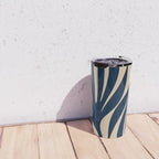 Abstract Minimalist Maldives Leaves Pattern in Mid Century Modern Navy Blue and Beige Travel Mug Gallery Image 4