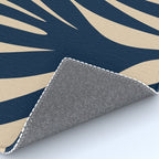 Abstract Minimalist Maldives Leaves Pattern in Mid Century Modern Navy Blue and Beige Rug Gallery Image 4