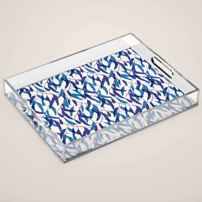 Gum leaves pattern in blue Acrylic Tray Gallery Image 1
