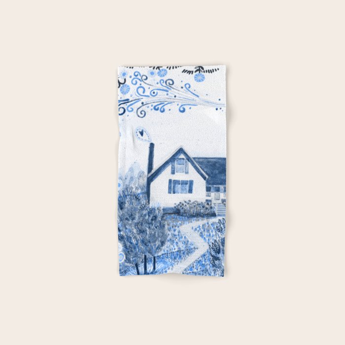 The Old Country Farm in Navy Blue - Farm House Decor Bath Towel Gallery Image 1