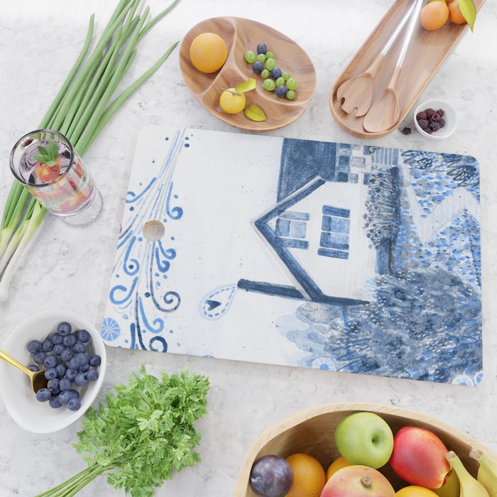 The Old Country Farm in Navy Blue - Farm House Decor Cutting Board Gallery Image 2