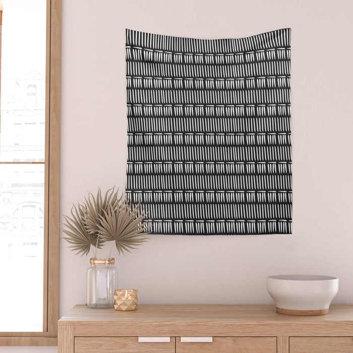 Black & White Stripe Pattern - black background Wall Tapestry Gallery Image 2
