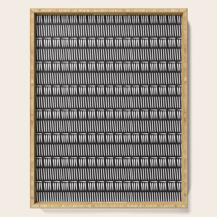 Black & White Stripe Pattern - black background Serving Tray Gallery Image 1