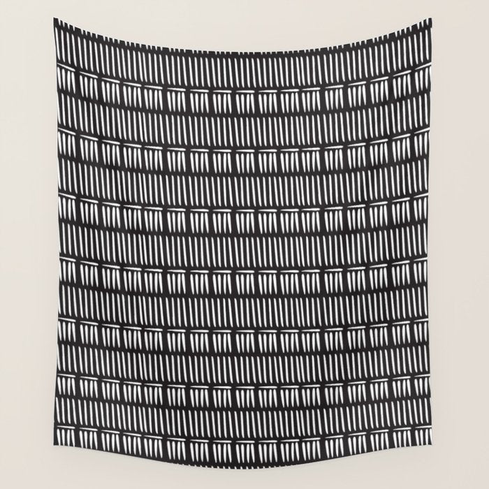 Black & White Stripe Pattern - black background Wall Tapestry Gallery Image 1