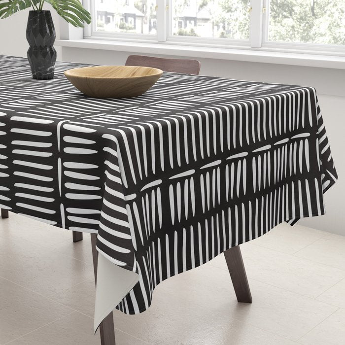 Black & White Stripe Pattern - black background Tablecloth Gallery Image 3