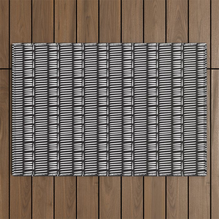 Black & White Stripe Pattern - black background Outdoor Rug Gallery Image 1