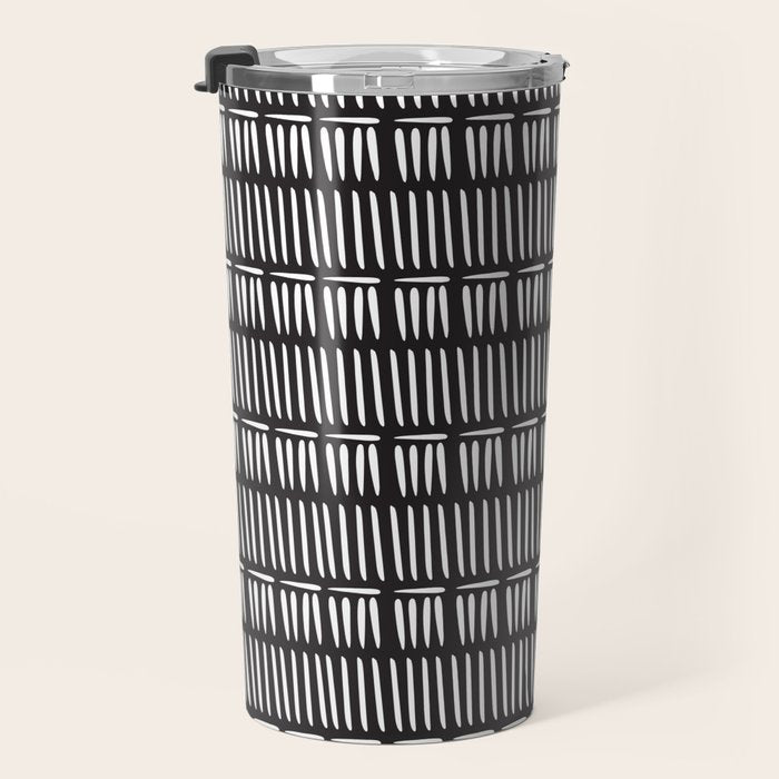 Black & White Stripe Pattern - black background Travel Mug Gallery Image 3