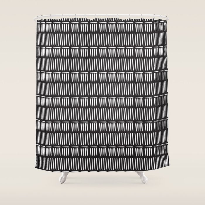 Black & White Stripe Pattern - black background Shower Curtain Gallery Image 1