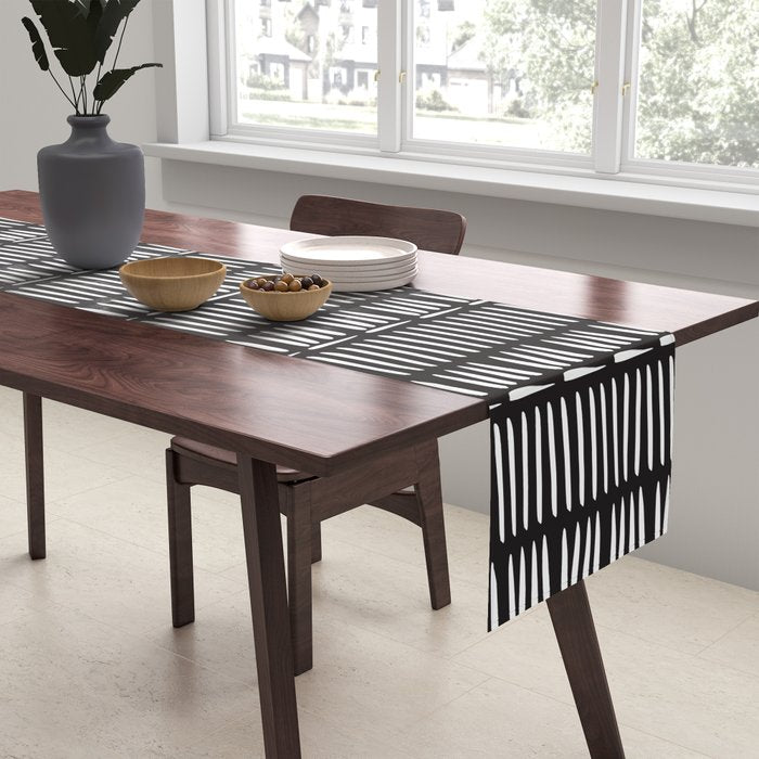 Black & White Stripe Pattern - black background Table Runner Gallery Image 2
