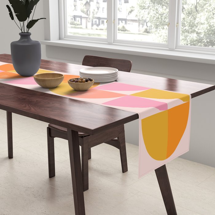 Mid Century Mod Geometry in Pink and Orange Table Runner Gallery Image 2