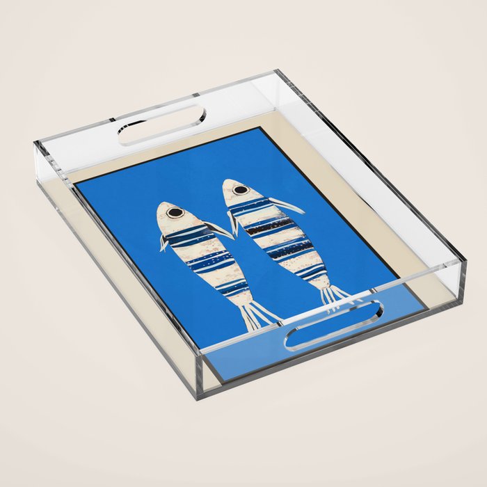 Minimal Fish on Blue Acrylic Tray Gallery Image 1