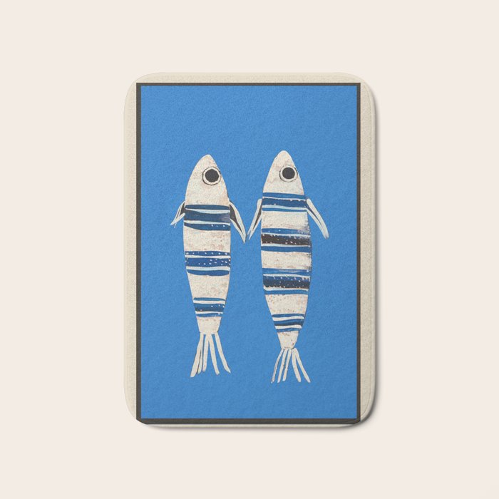 Minimal Fish on Blue Bath Mat Gallery Image 1