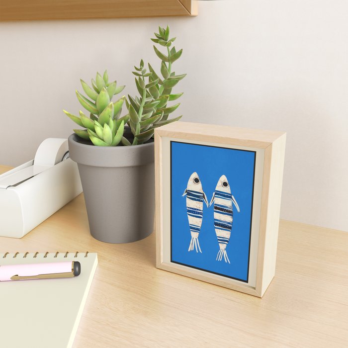 Minimal Fish on Blue Mini Art Print Gallery Image 2