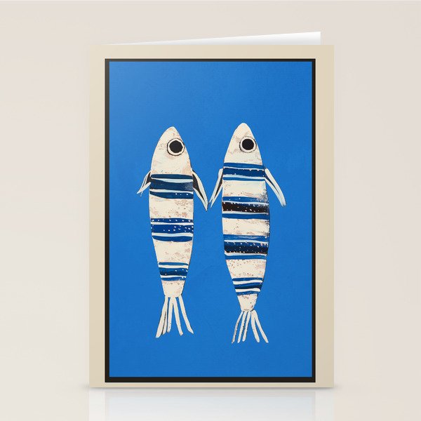 Minimal Fish on Blue Stationery Card Gallery Image 2