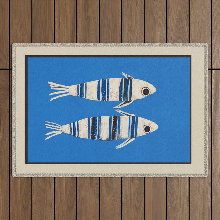 Minimal Fish on Blue Outdoor Rug Gallery Image 1